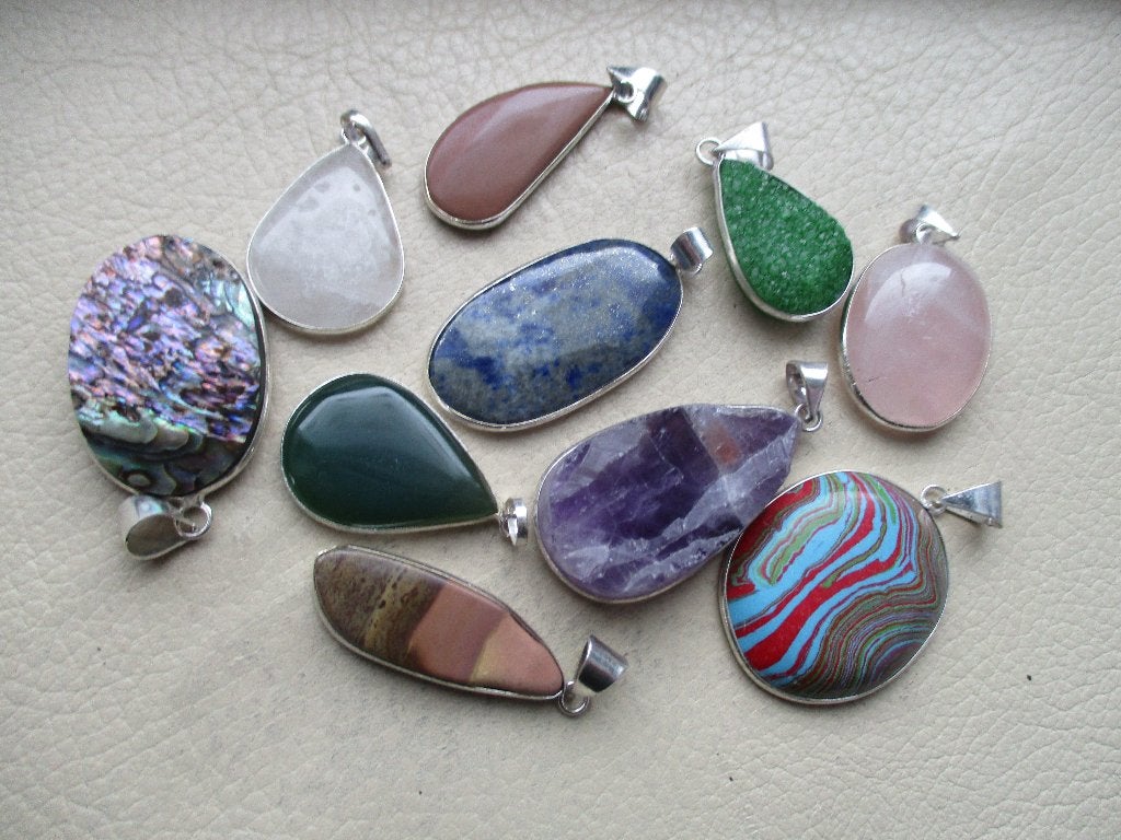 partij natuursteen hangers mix 4, Nieuw, Ophalen of Verzenden, Zilver, Overige kleuren