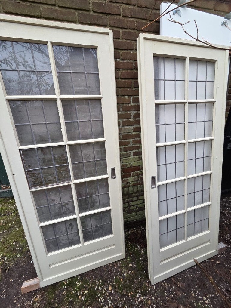 Jaren 30 glas in lood ensuite deuren 210 x 85,5 cm, Ophalen, Gebruikt, 80 tot 100 cm, Binnendeur