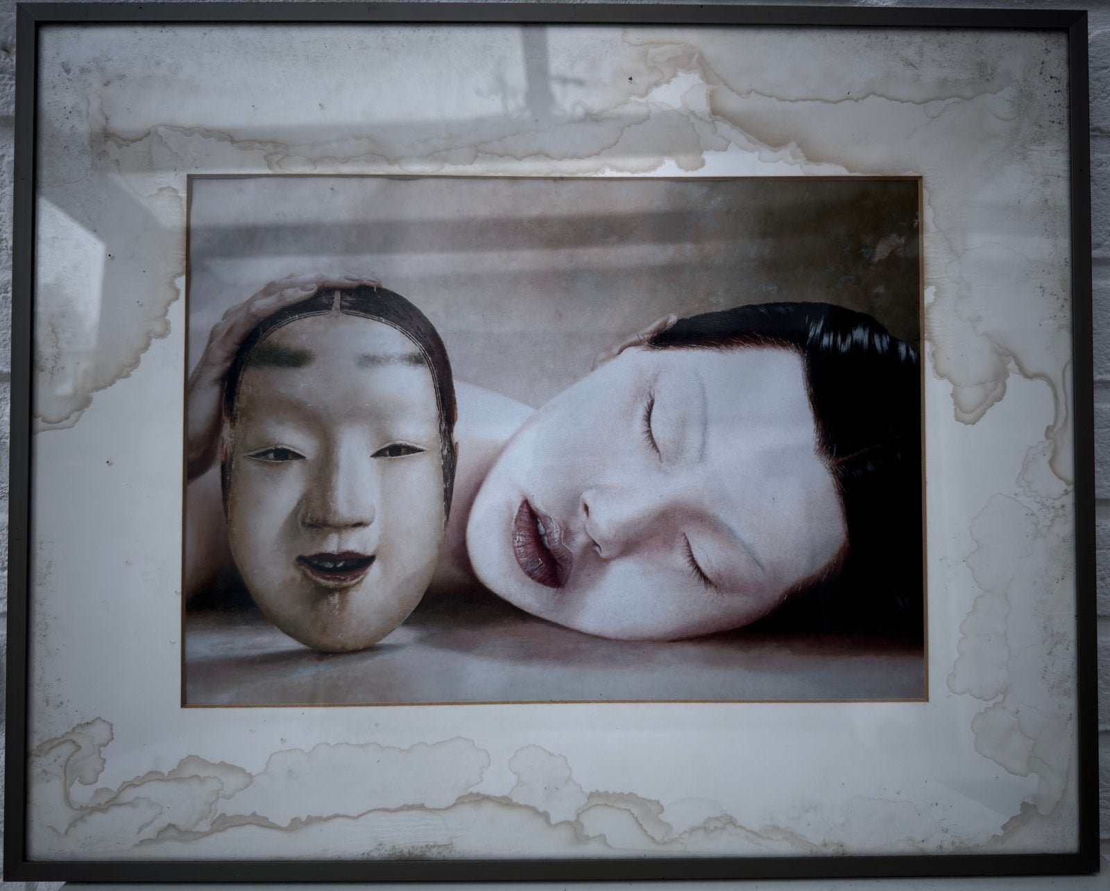 Kunst Print - Japanse Geisha met masker (B50 x H40 cm), Antiek en Kunst, Ophalen, Print, Print/reproductie