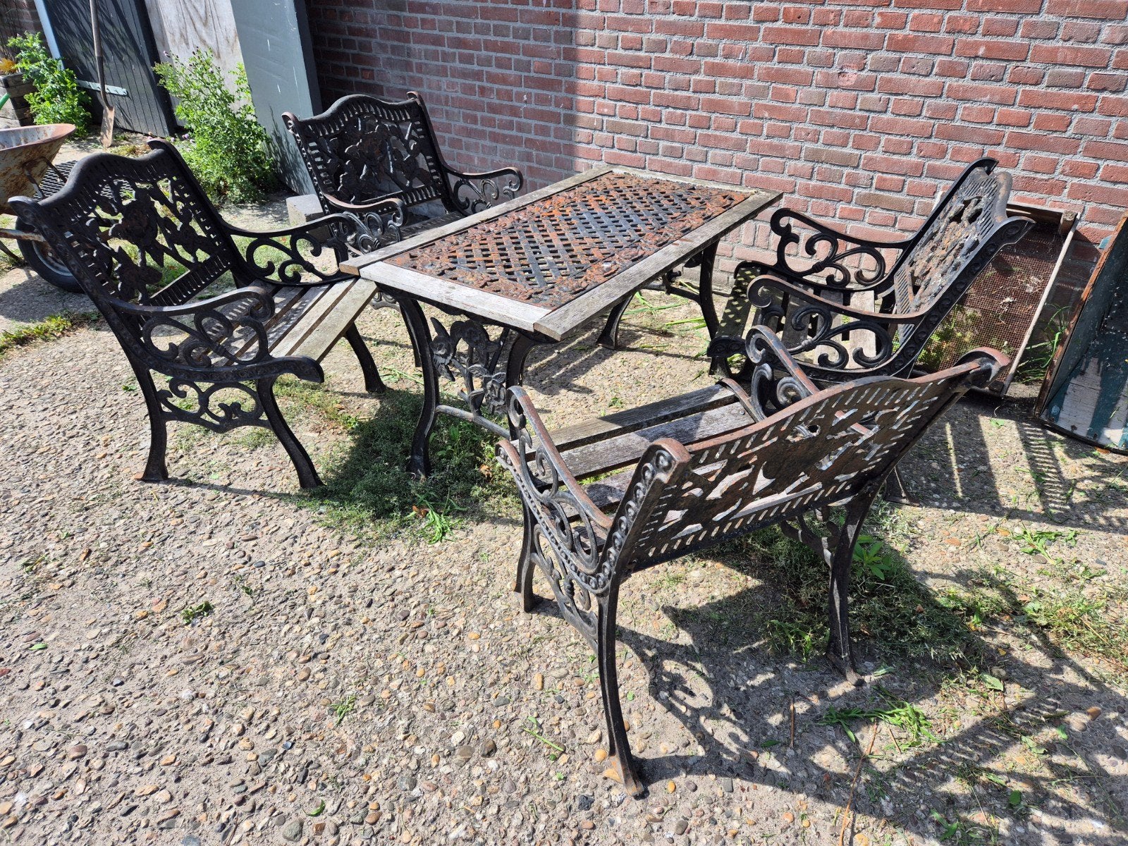 heel mooi zwaar tuinset van gietijzer, Ophalen, Gebruikt, Overige materialen, 2 zitplaatsen