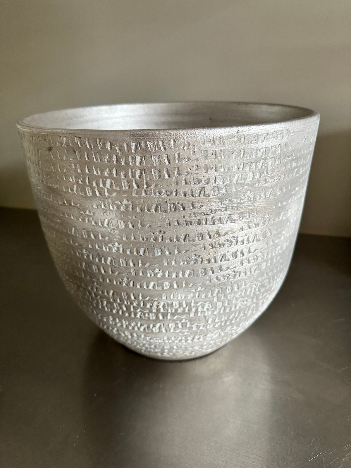 Decoratieve pot met textuur - Grijs/Zilver, Ophalen, Gebruikt, Rond, Pot of Kruik