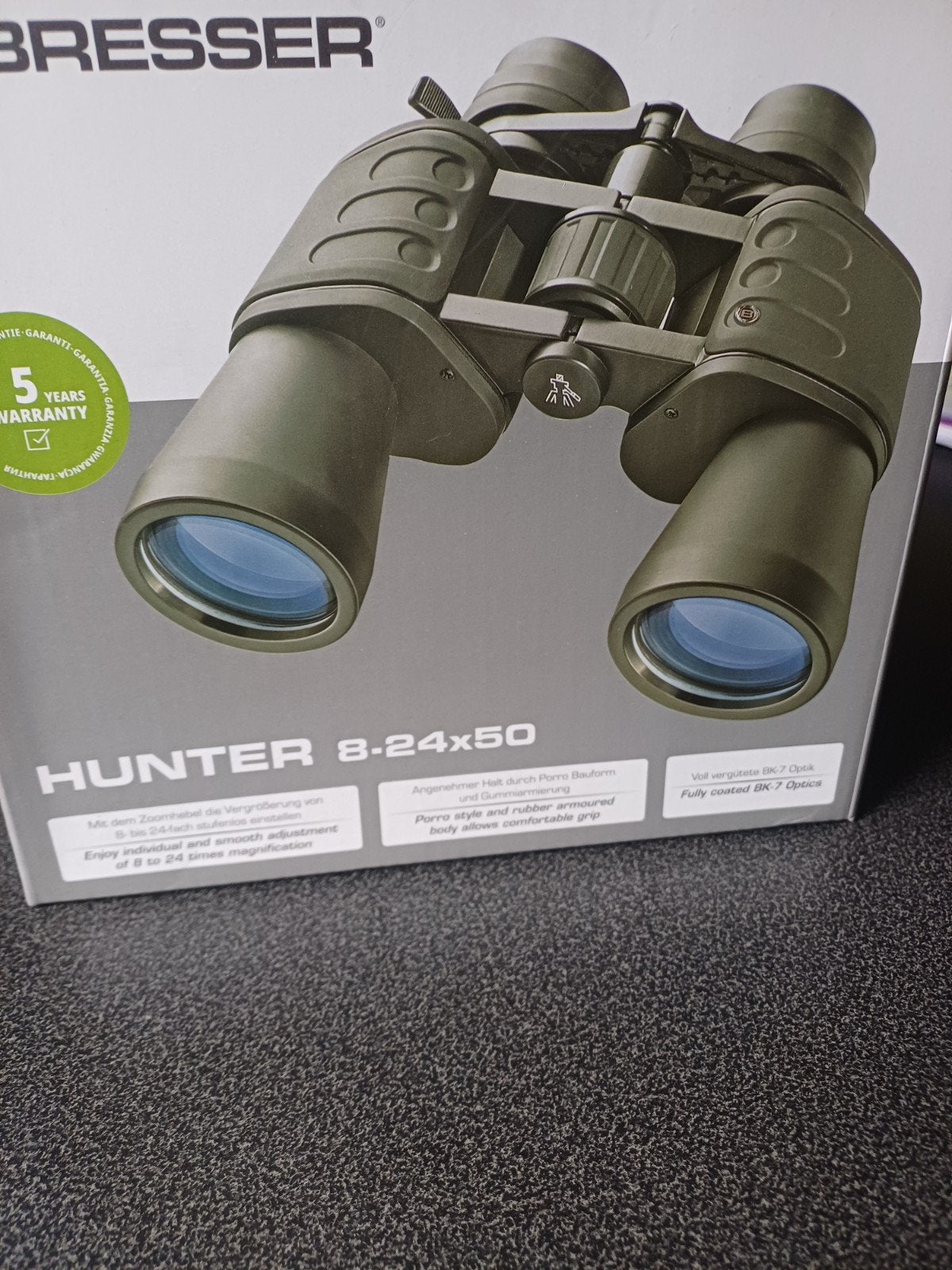 Bresser Hunter 8-24x50 Verrekijker met Tas, Zo goed als nieuw, 20x of meer, Met hoes of tas, Porro (met knik)