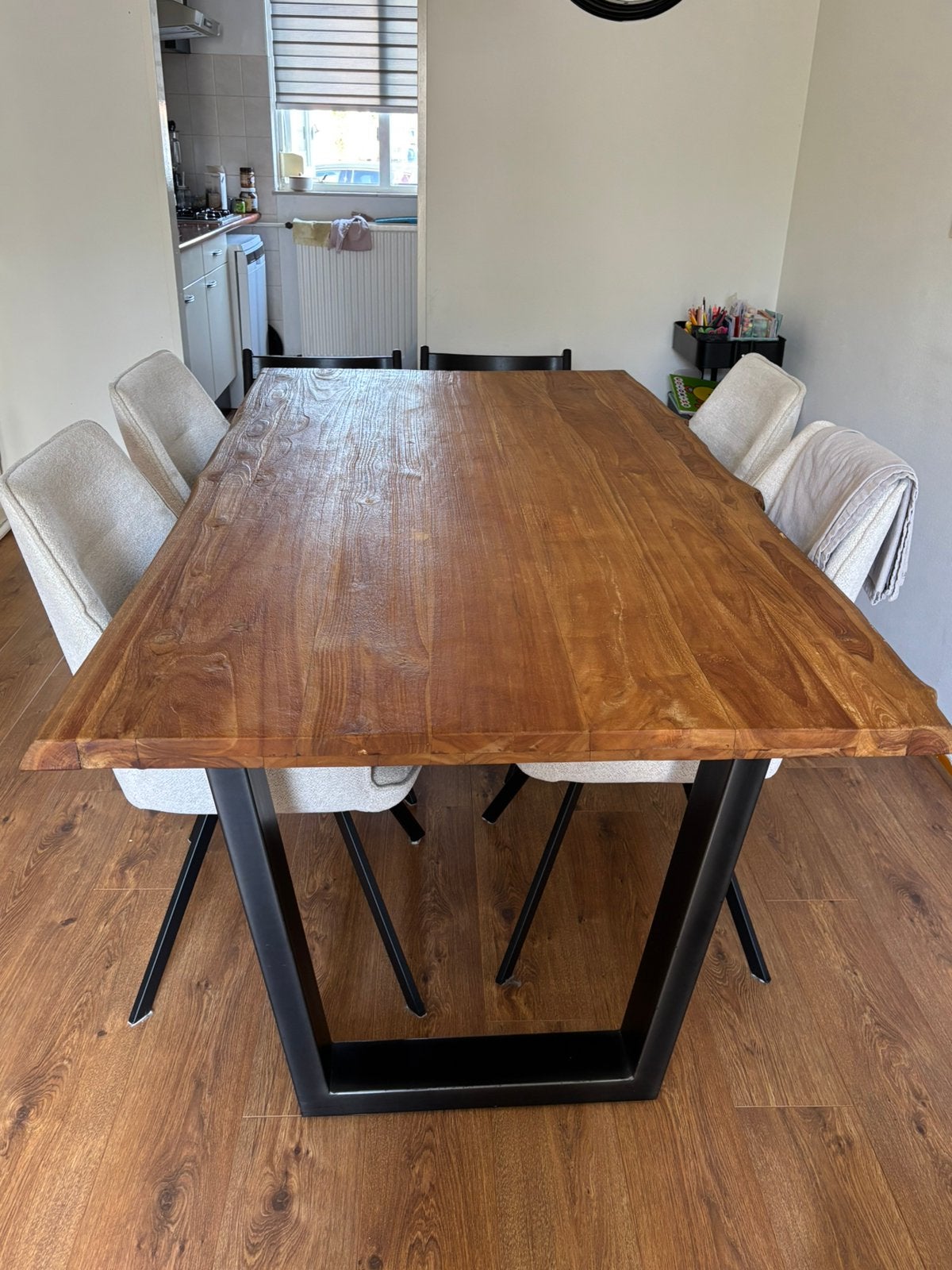 Mooie houten eettafel, Ophalen, Gebruikt, 50 tot 100 cm, 150 tot 200 cm