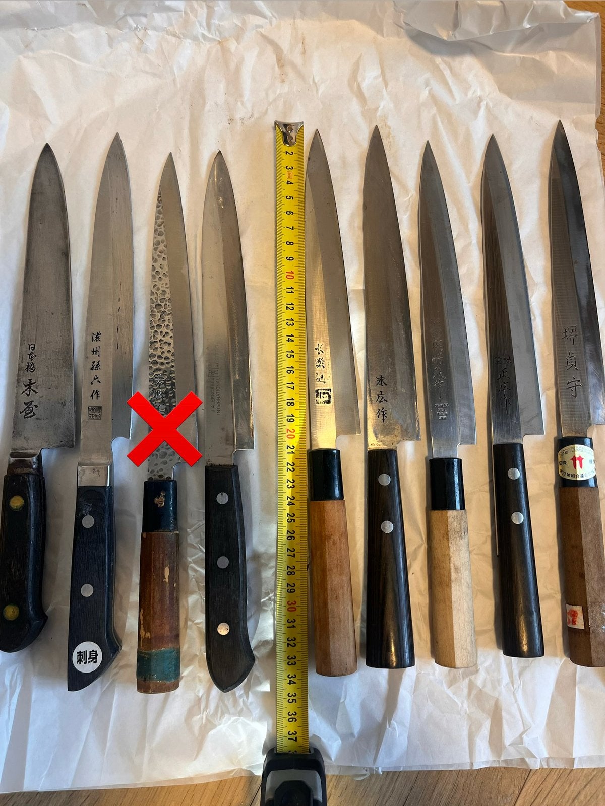 Vintage japans mes yanagiba RVS. Per stuk. (Opknapper), Ophalen of Verzenden, Zo goed als nieuw, Rvs of Chroom