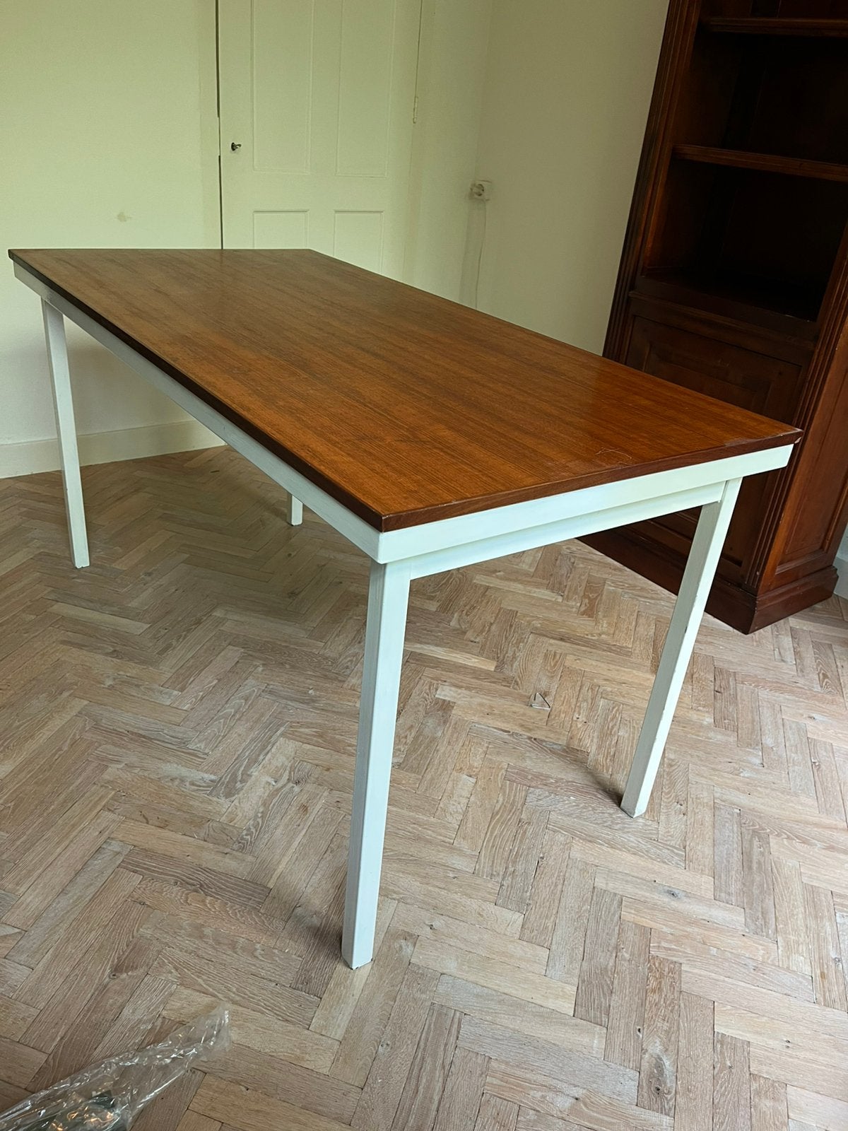 Vintage teakbureau jaren 60/70, Demontabel, Gebruikt, 150 cm, Hout