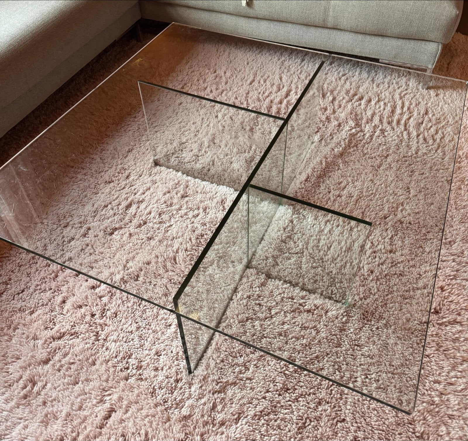 Glazen salontafel, Huis en Inrichting, Tafels | Salontafels, Ophalen, Gebruikt, Vierkant, Glas