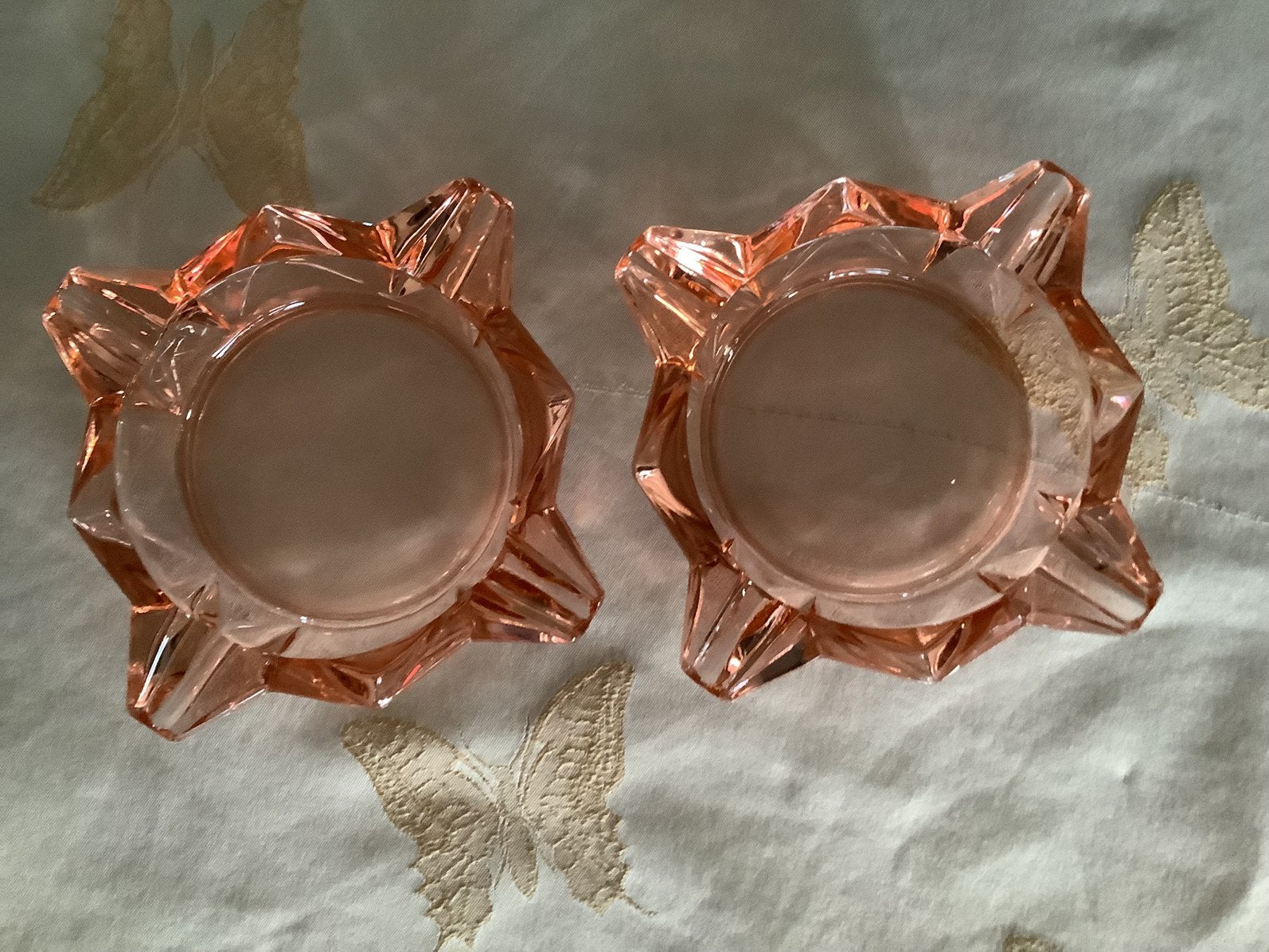 Roze glas asbakken art deco, helemaal gaaf, geen chips, Antiek en Kunst, Antiek | Glas en Kristal, Ophalen of Verzenden