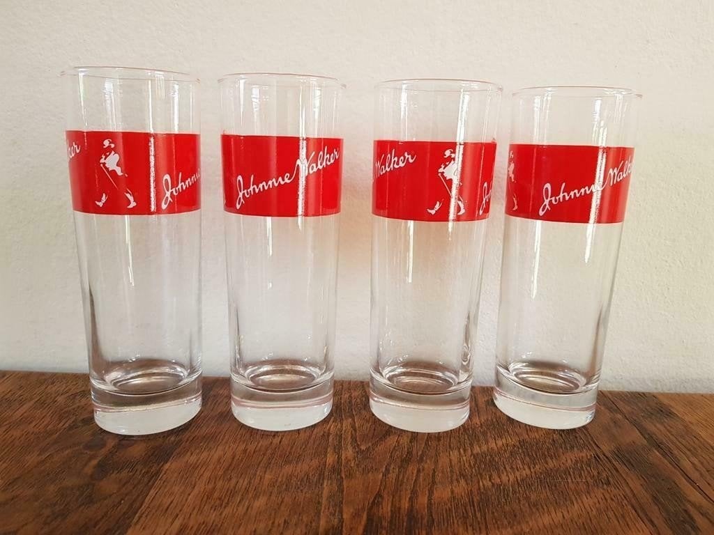 Set van 4 Vintage Johnnie Walker Longdrinkglazen – Red Label, Ophalen of Verzenden, Zo goed als nieuw, Overige typen