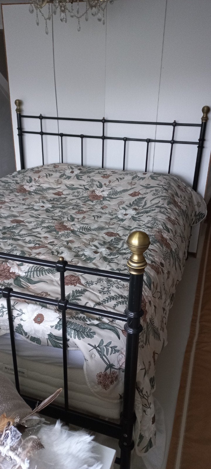 Ikea spijlenbed 160x200 met bodem, matrassen en topper(s), Ophalen, Gebruikt, Zwart, Tweepersoons
