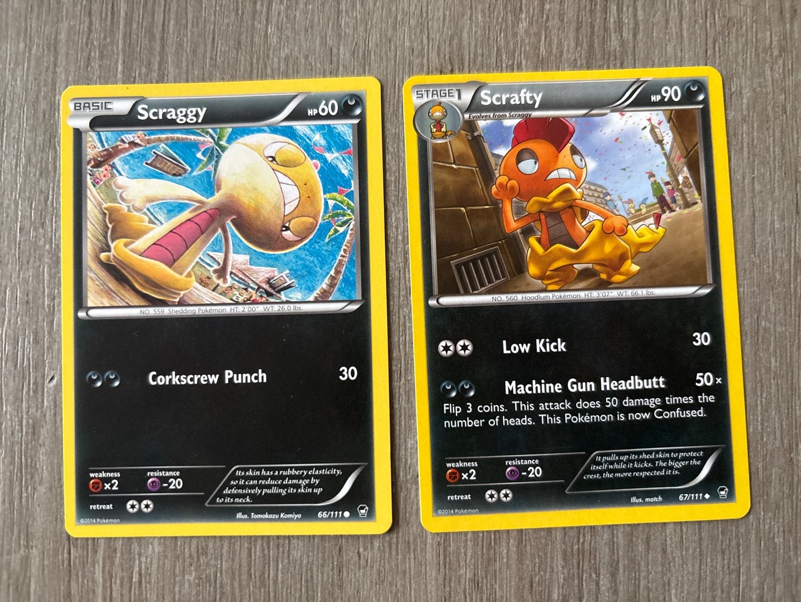 Furious Fist Pokémon kaarten Scraggy en Scratty, Hobby en Vrije tijd, Ophalen of Verzenden, Gebruikt, Losse kaart