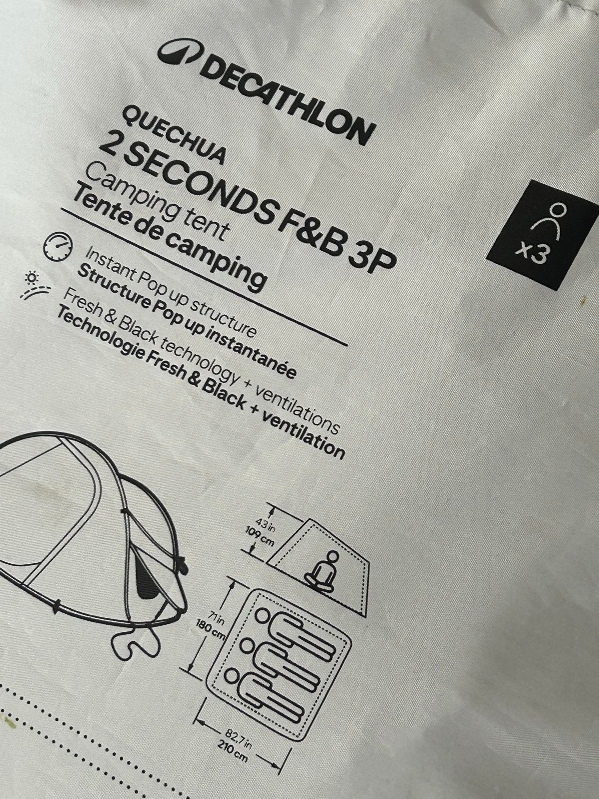 Nieuw! Decathlon 2 Seconds Fresh Black 3 persoons, Ophalen of Verzenden, Zo goed als nieuw, Tot en met 3