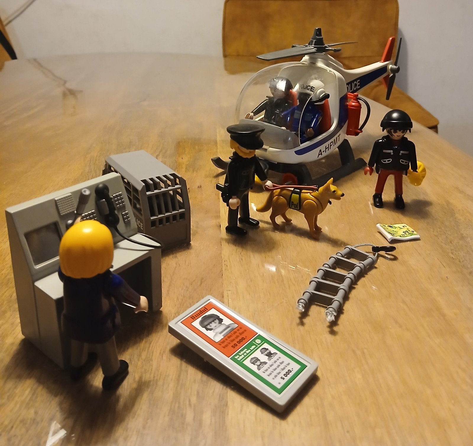 Playmobil politie helicopter, hond met begeleider en bench, Ophalen of Verzenden, Gebruikt