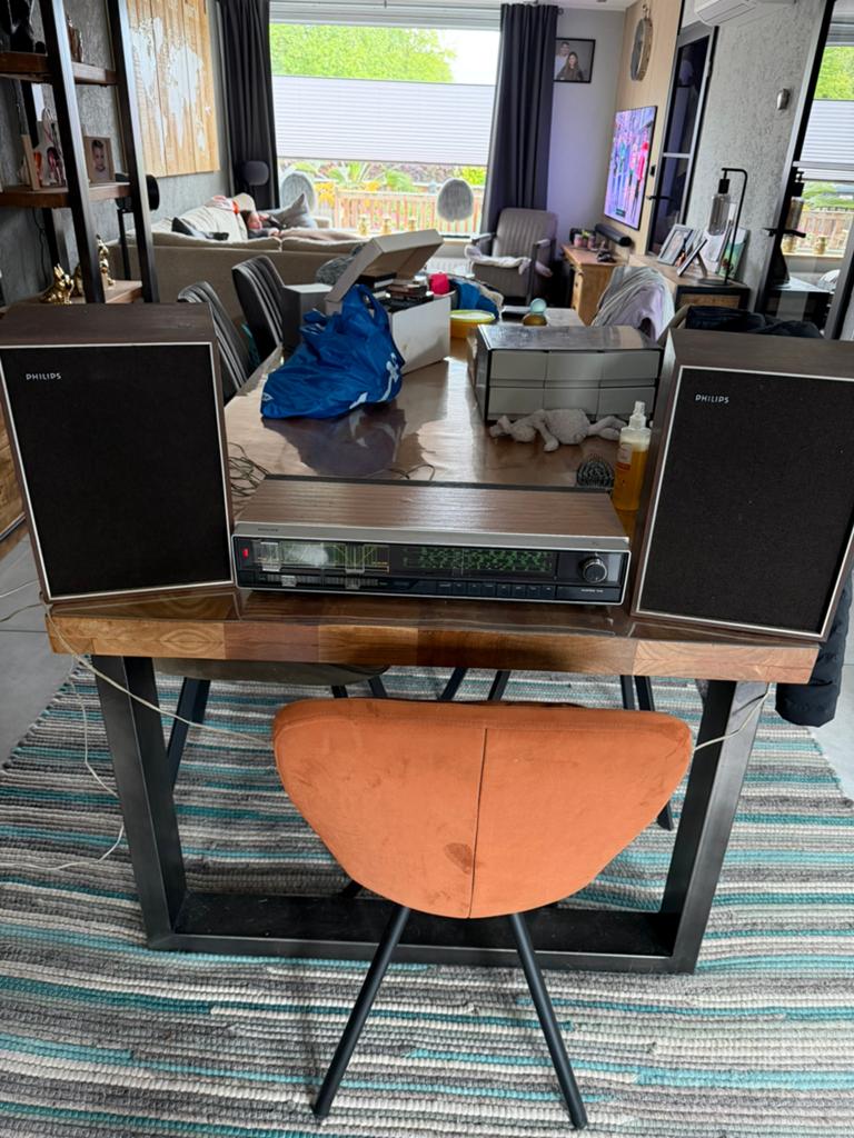 Philips 741 retro vintage receiver tuner met speakers, Ophalen of Verzenden, Zo goed als nieuw