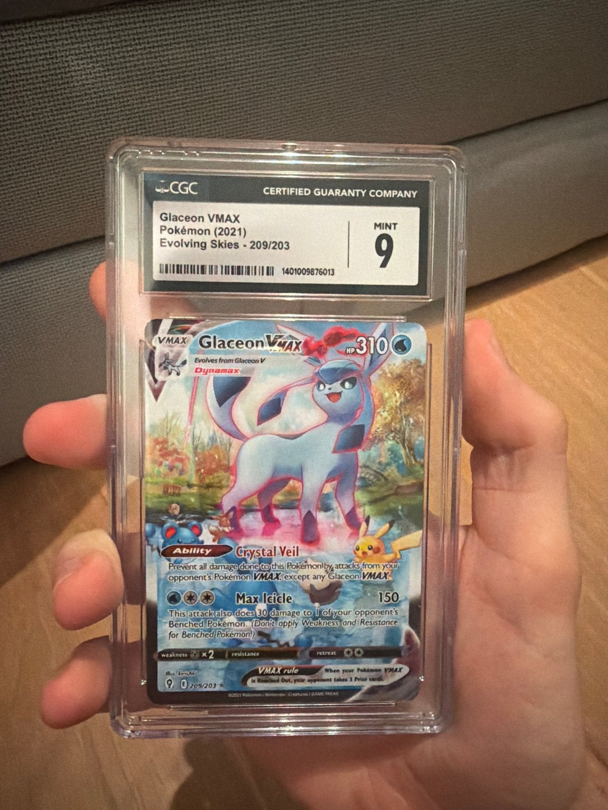 Glaceon VMAX Pokémon Kaart (Evolving Skies) CGC 9, Ophalen of Verzenden, Zo goed als nieuw, Losse kaart, Foil