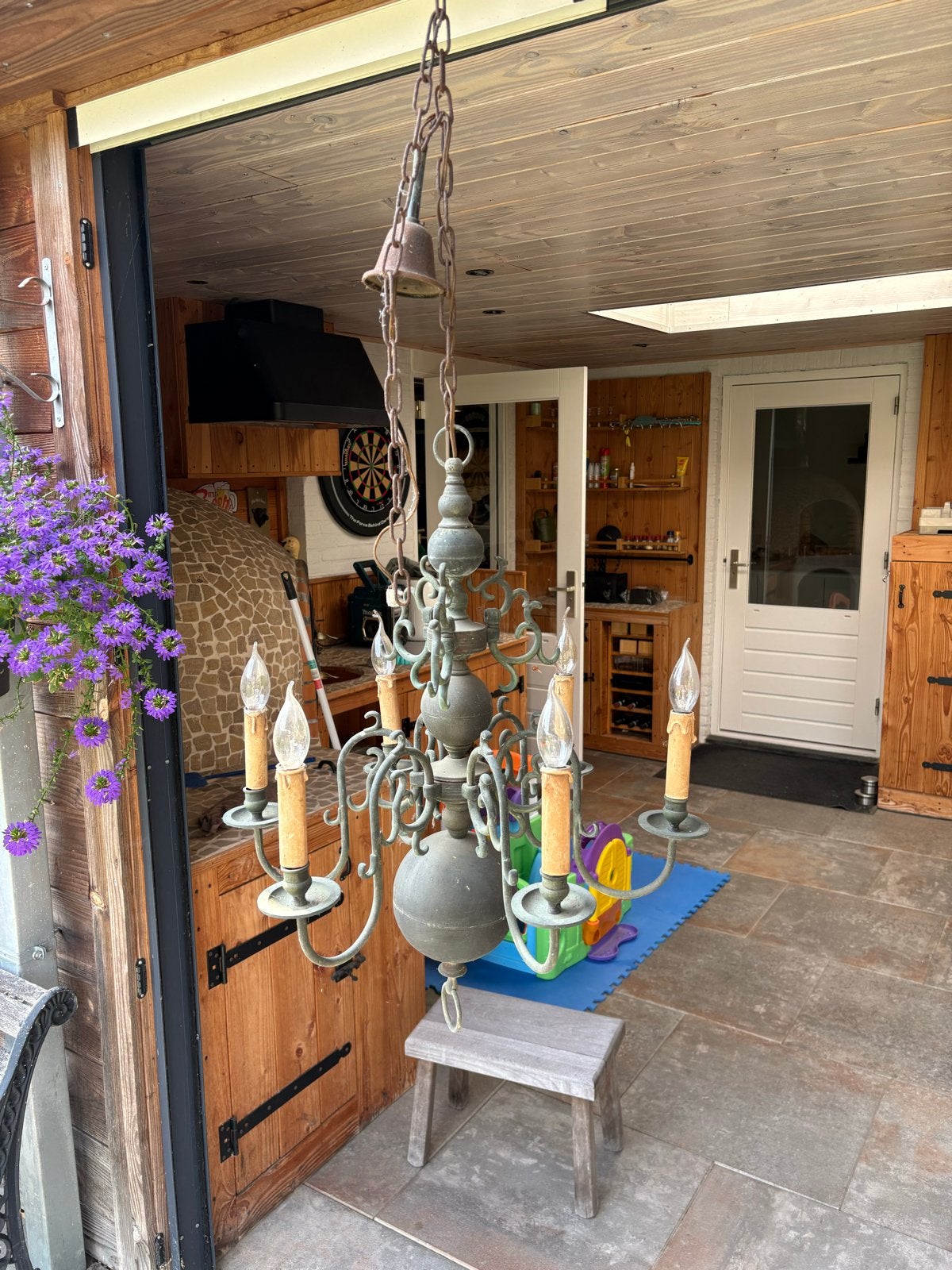 Antieke vintage kroonluchter met 6 kaarslampen, Ophalen
