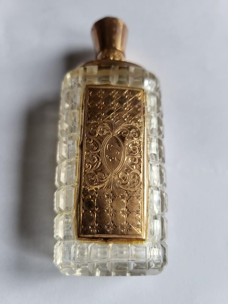 Kristallen parfumflesje  met goud, Antiek en Kunst, Ophalen of Verzenden