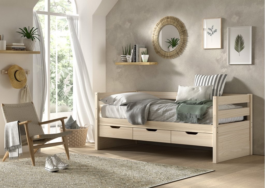 Margrit kajuitbed met lades - 90x200 - Natuur (milky pine), Niet ingevuld, Niet ingevuld, Niet ingevuld