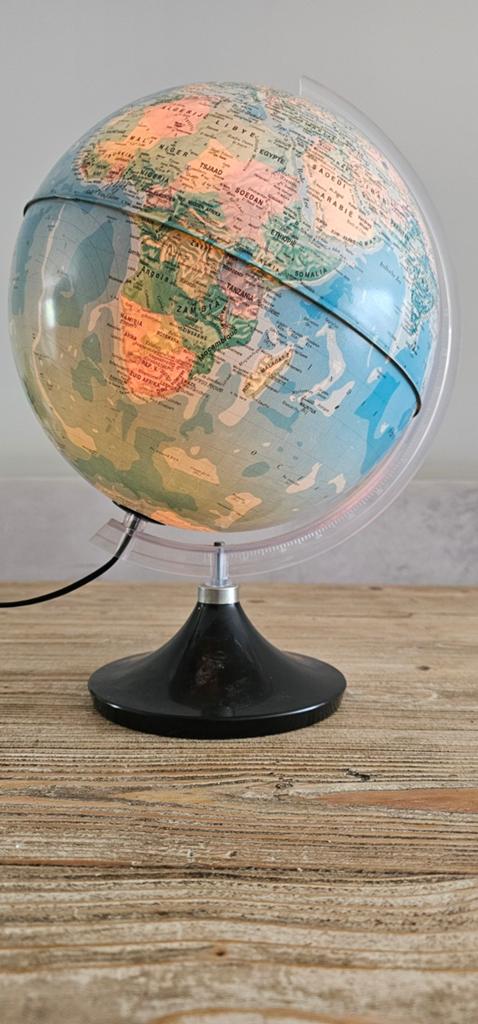 Vintage verlichte wereldbol jaren 70/80 werkend, Ophalen of Verzenden, Gebruikt