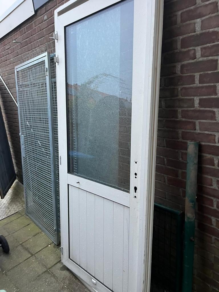 Witte alluminium buitendeur met glas, Gebruikt, 215 cm of meer, Buitendeur, Glas