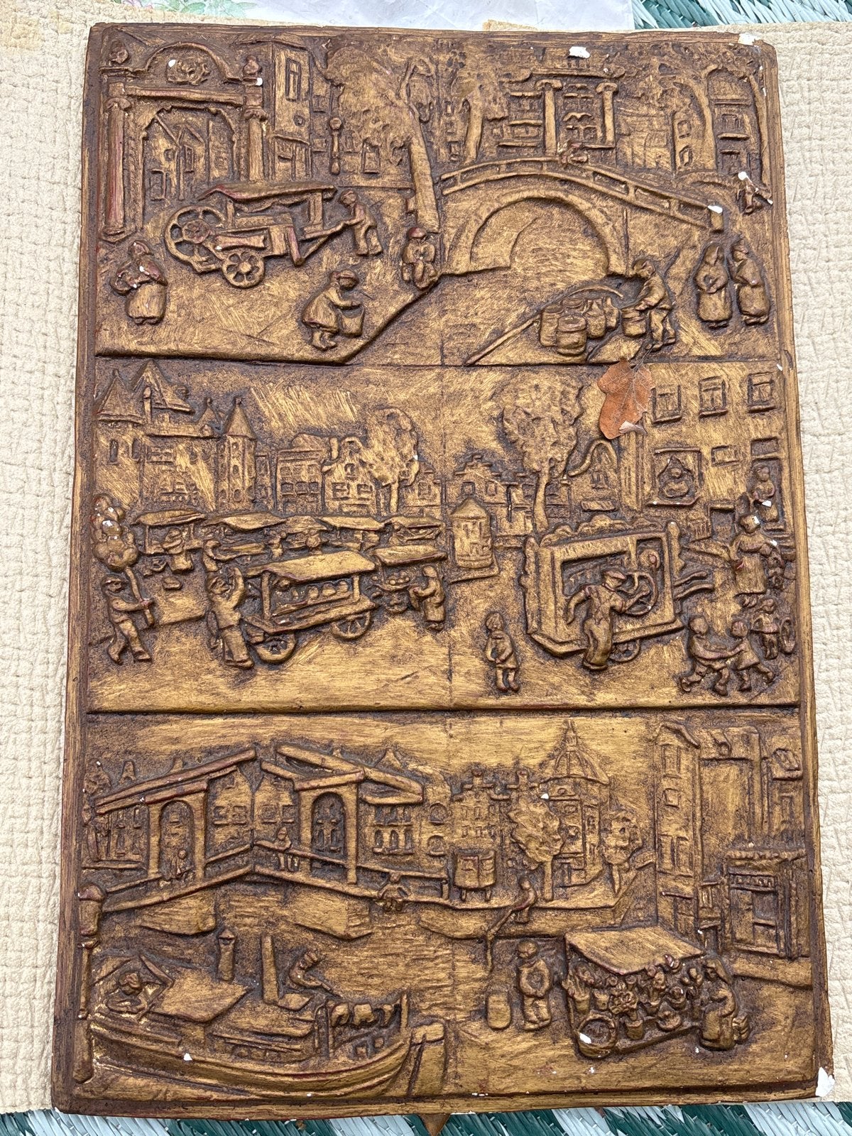 Vintage Gipsen Wanddecoratie met Hollandse Scènes, Antiek en Kunst, Gips, Ophalen of Verzenden, Handgemaakt, Wanddecoratie