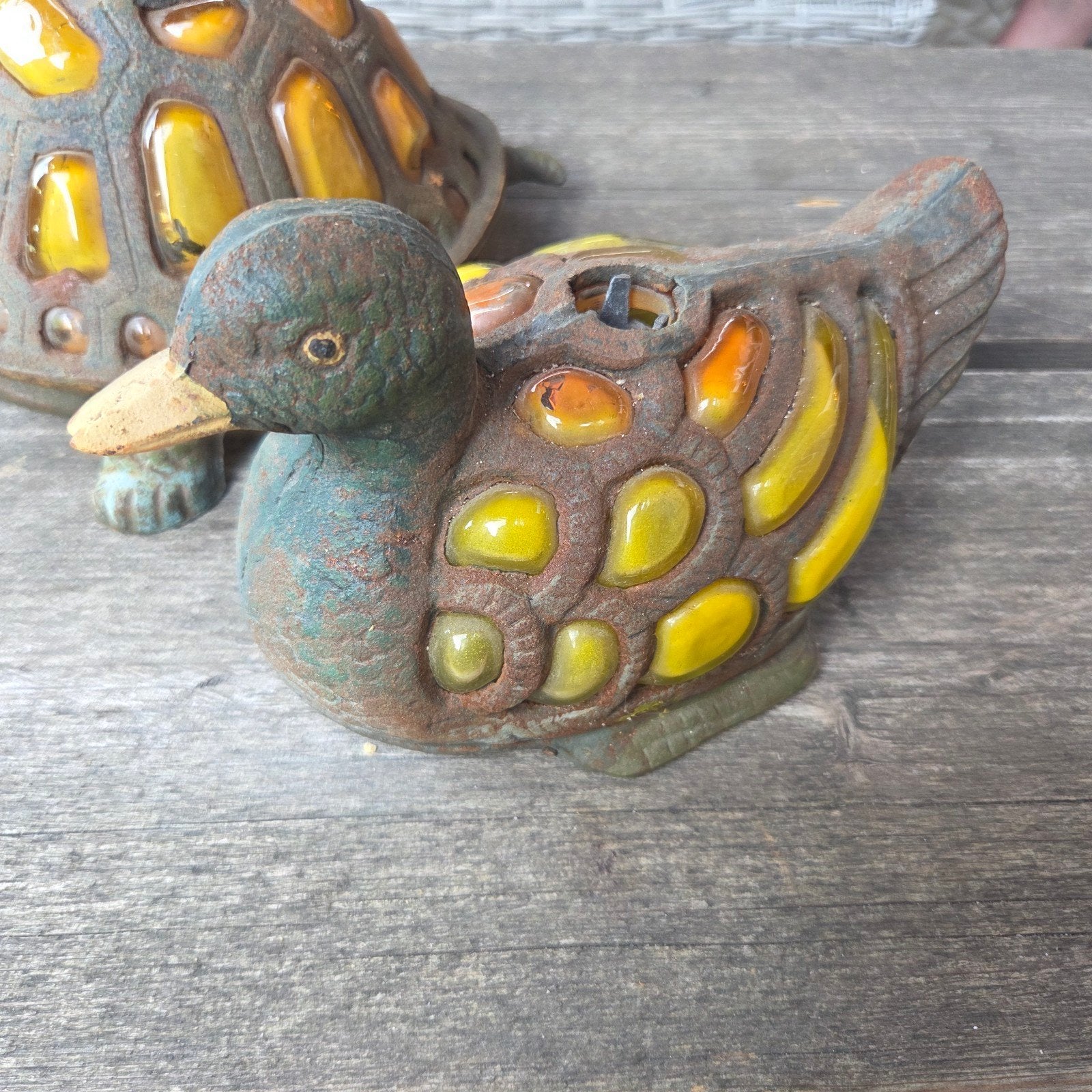 Vintage gietijzeren Eend & Schildpad waxinelich, Ophalen of Verzenden