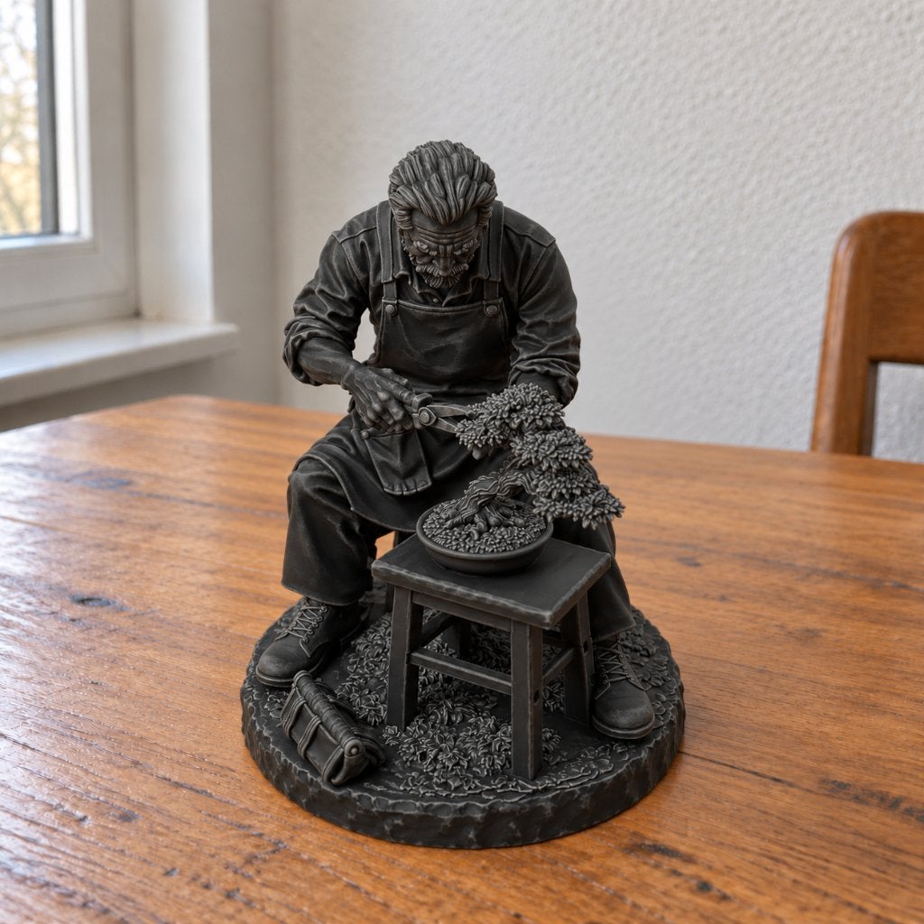 Bonsai miniatuur boomverzorger aan werkbank, Ophalen of Verzenden, Nieuw, Mens