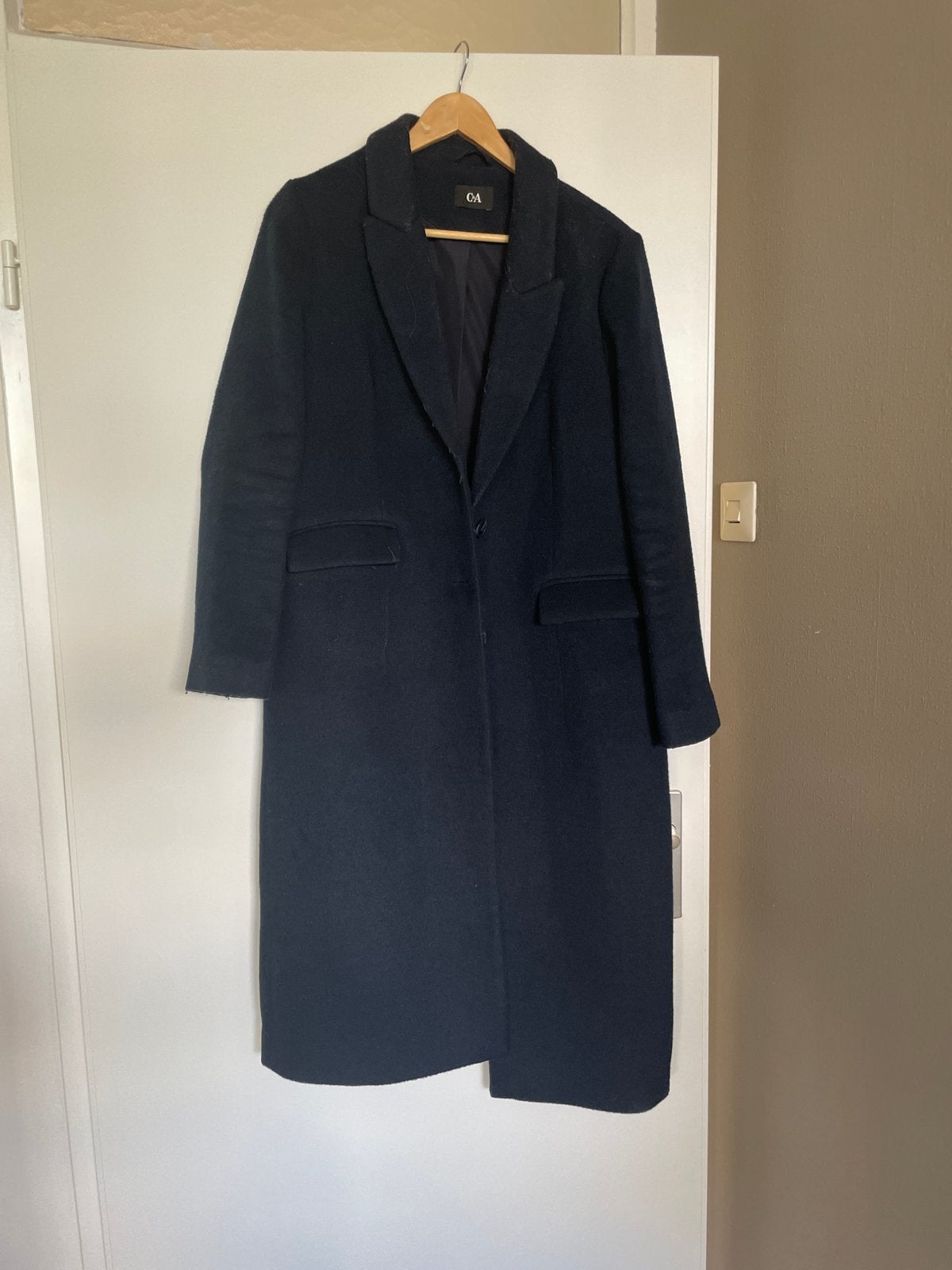 C&A Lange Wollen Jas - Maat S 30 euro, Kleding | Dames, Jassen | Winter, Ophalen, Gedragen, Maat 36 (S), Blauw