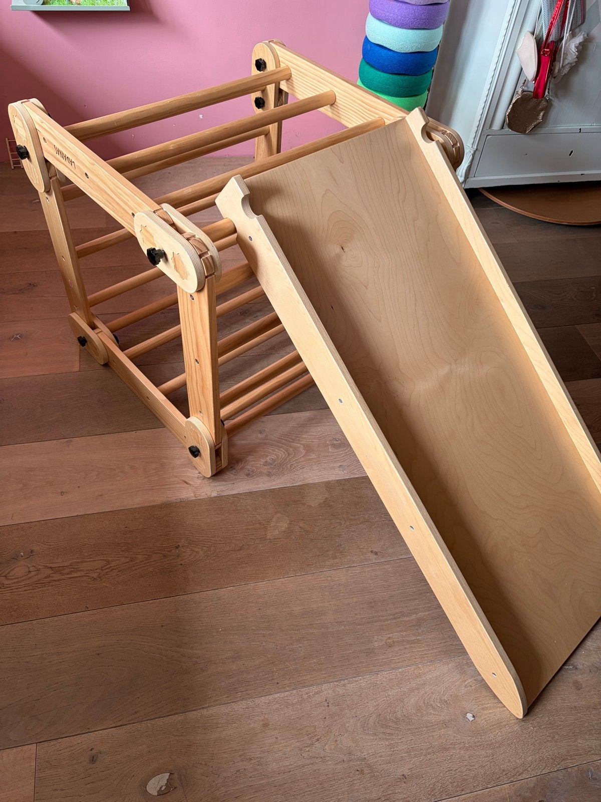 12-1 Houten klimrek met glijbaan/klimwand voor kinderen, Ophalen, Zo goed als nieuw