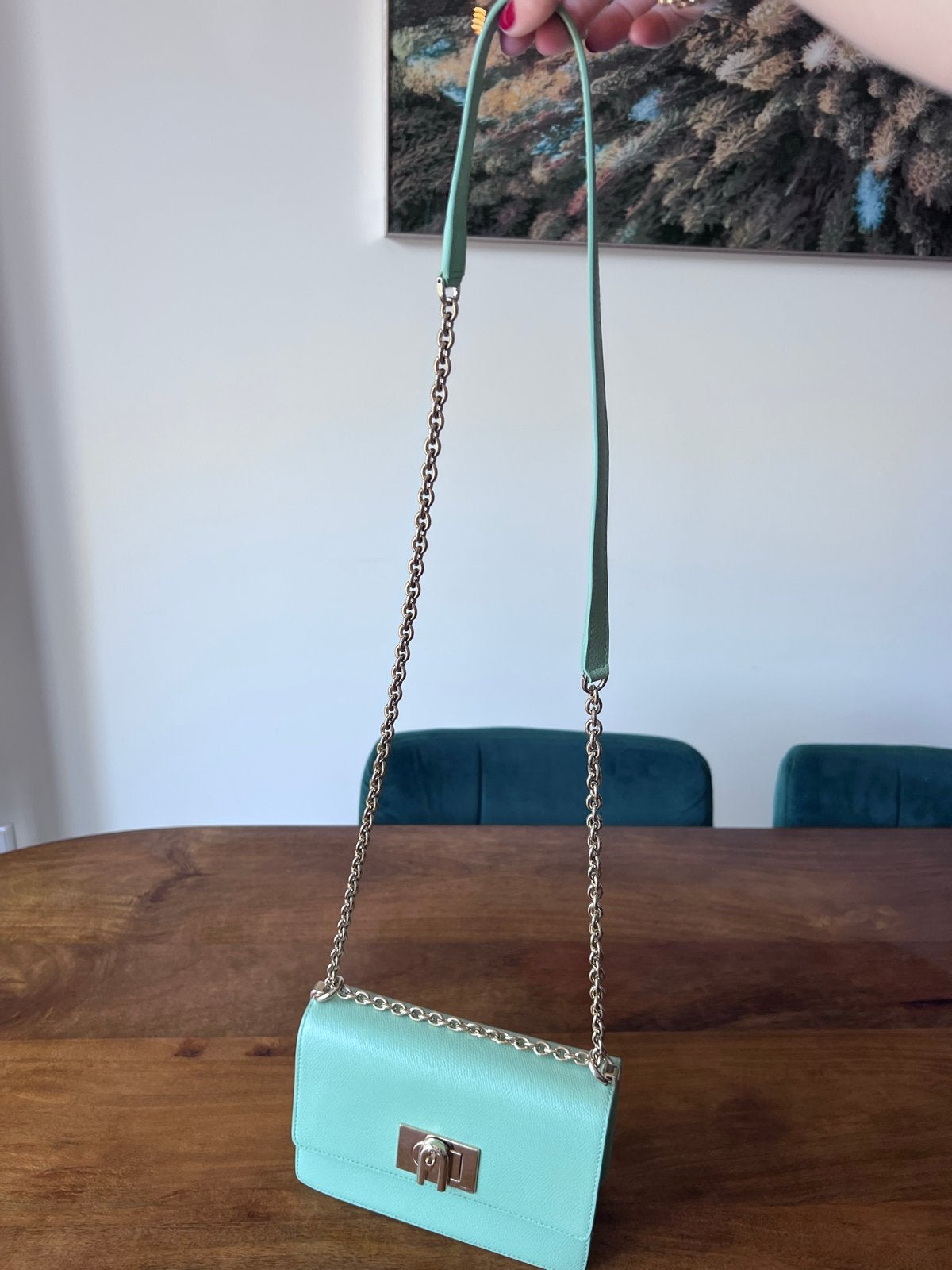 Zo goed als nieuwe Furla schoudertasje in mintgroen, Ophalen of Verzenden, Zo goed als nieuw, Groen, Schoudertasje