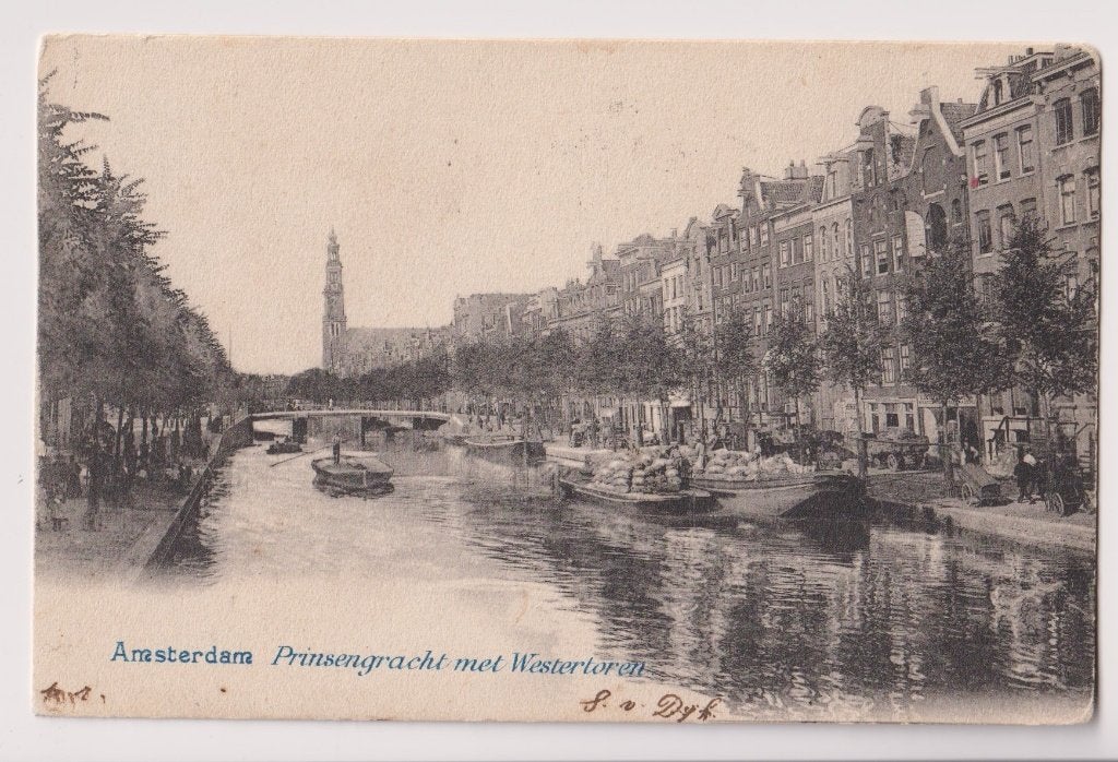 172 Amsterdam Prinsengracht met Westertoren Boten Karren Men, Verzenden, Voor 1920, Gelopen, Noord-Holland