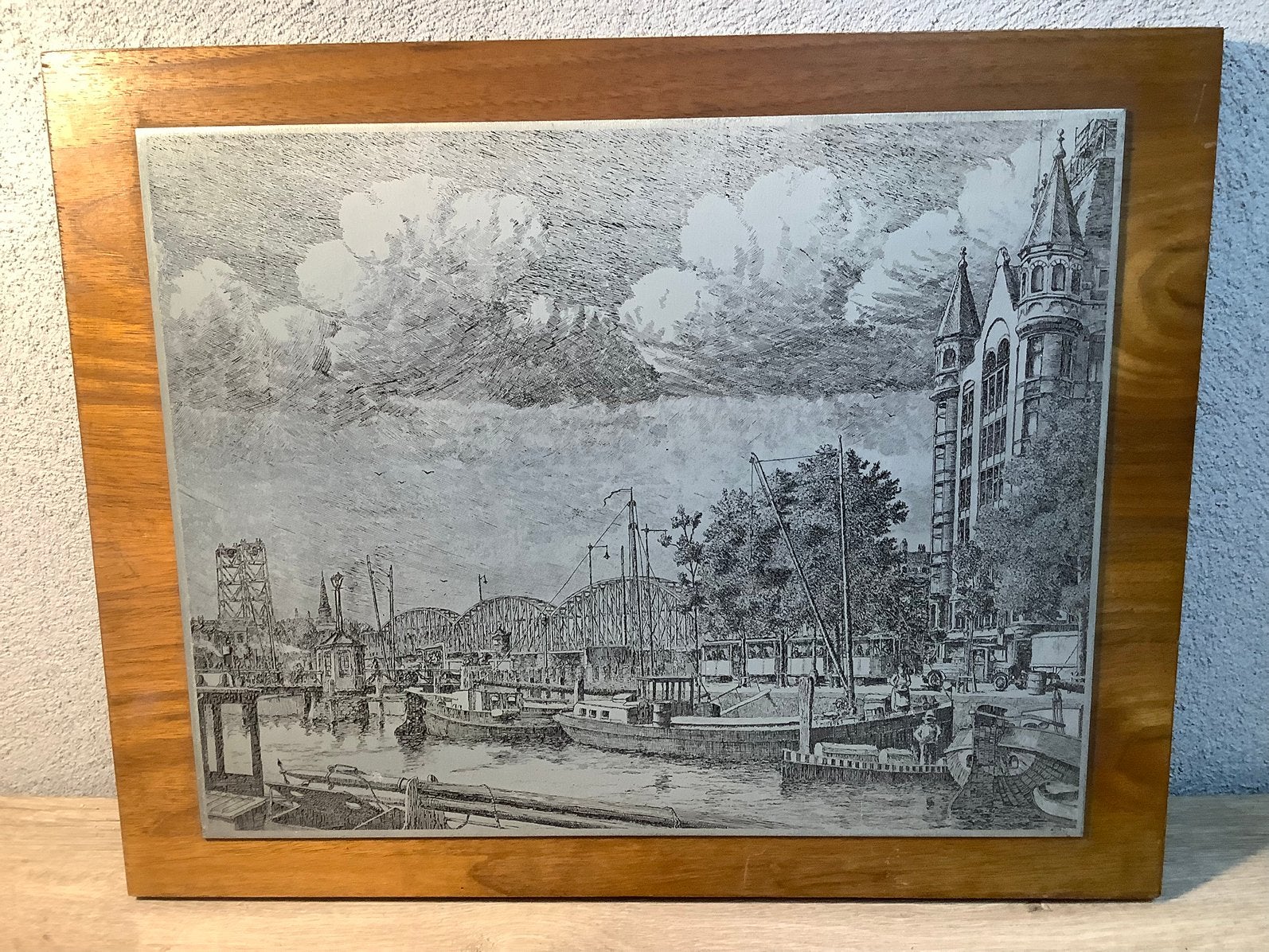 Oude ets of gravure oude haven Rotterdam, Ophalen of Verzenden