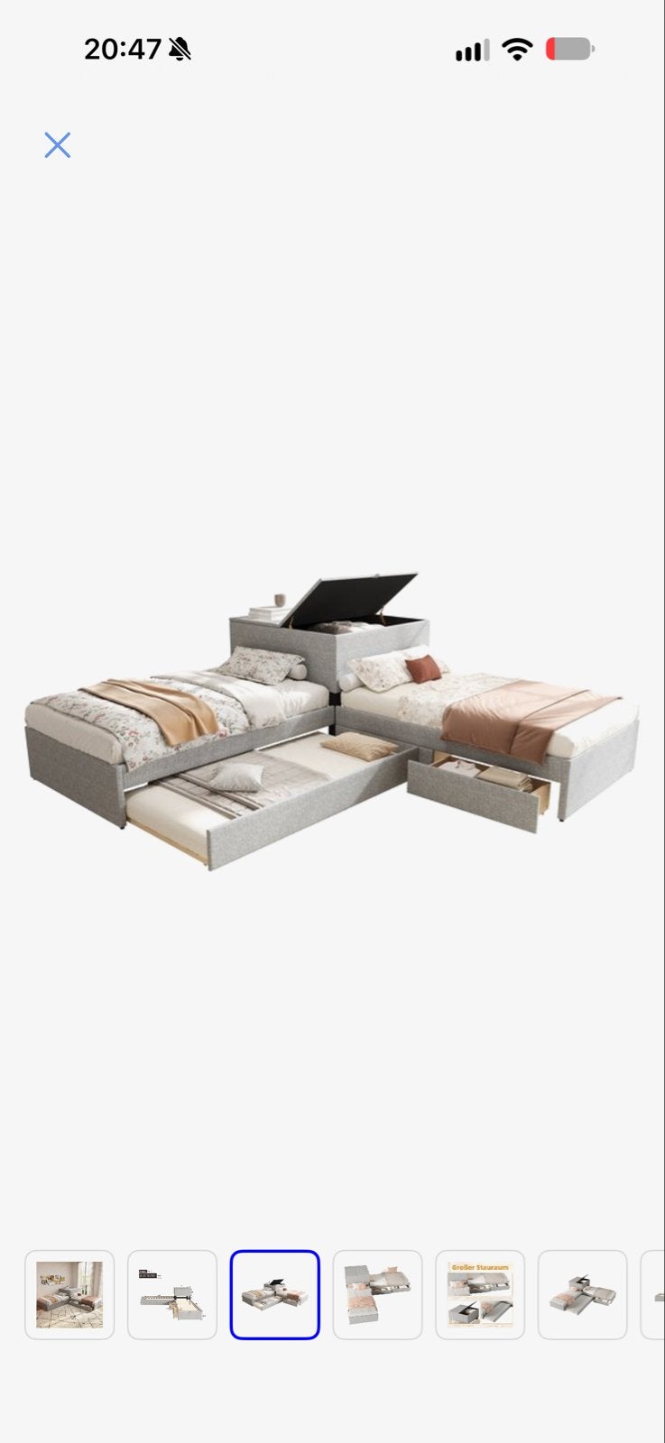 Hoekbed 90x200 cm - twee eenpersoonsbedden met uitschuifbed, Ophalen, 90 cm, 200 cm, Nieuw