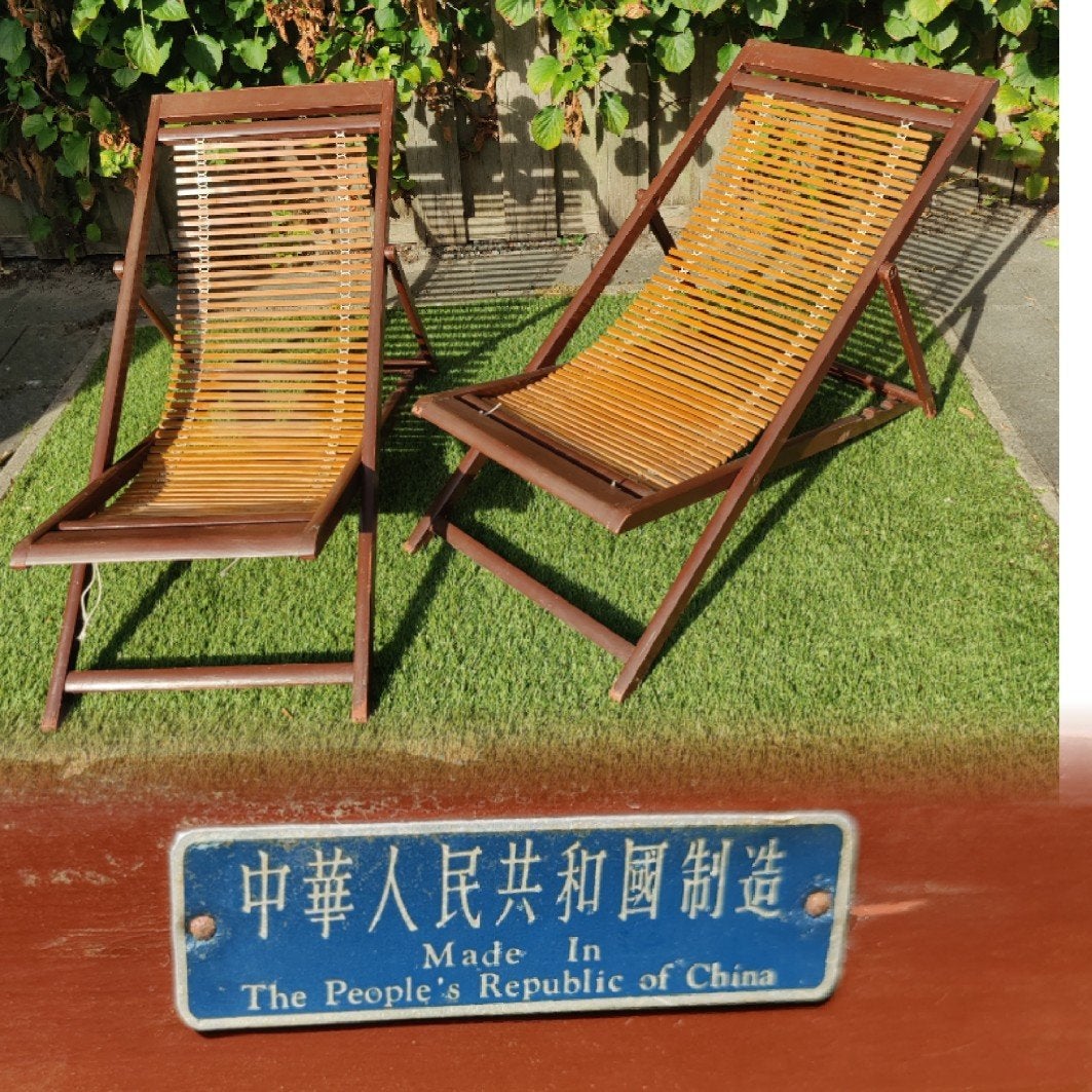 Zeldzame ligstoelen 'The People's Republic of China' 1949, Ophalen, Verstelbaar, Hout, Stoel