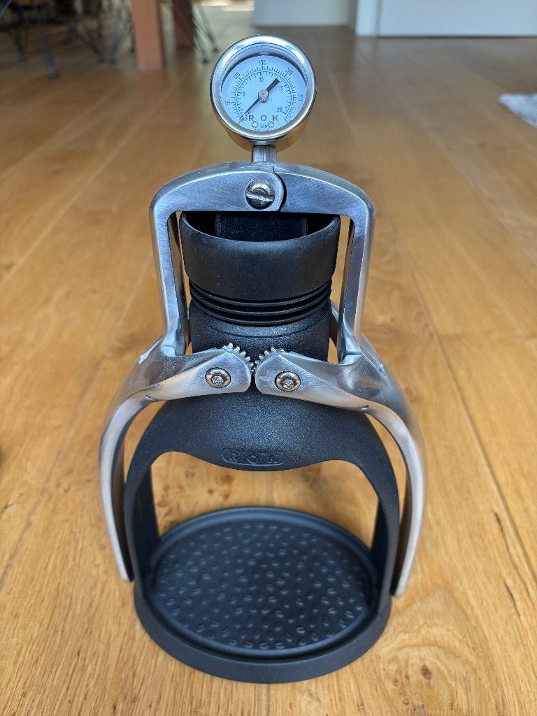 ROK Espresso GC met drukmeter, Espresso apparaat, Gemalen koffie, Ophalen of Verzenden, Zo goed als nieuw