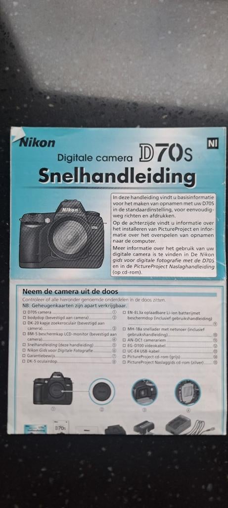 Nikon D70s Accessoires + Handleiding, Gebruikt, Spiegelreflex, Ophalen of Verzenden, Nikon