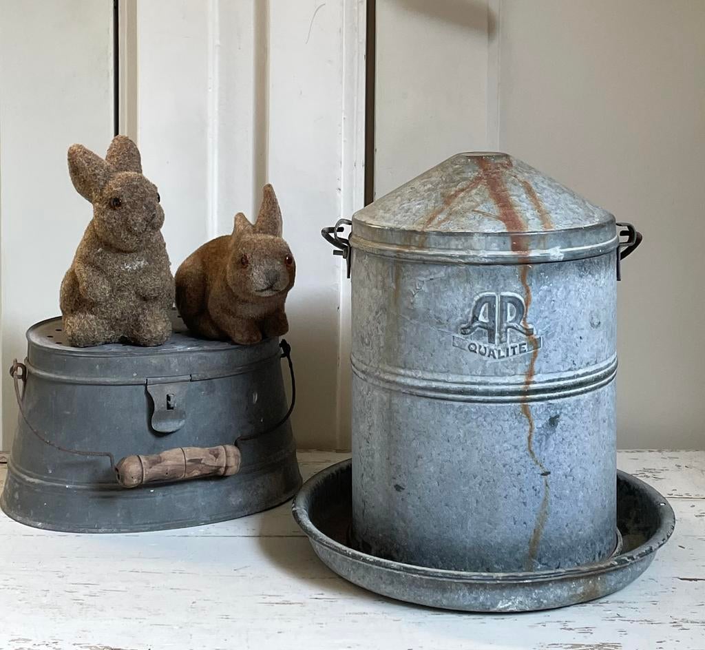 Brocante oud zinken waterbak voor kippen of vogeltjes (1), Antiek en Kunst, Ophalen of Verzenden