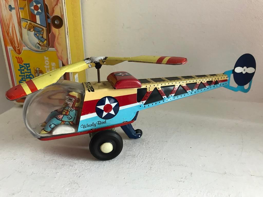 Helikopter blik tin toy Whirly bird Silca Argentinië, Antiek en Kunst, Ophalen of Verzenden