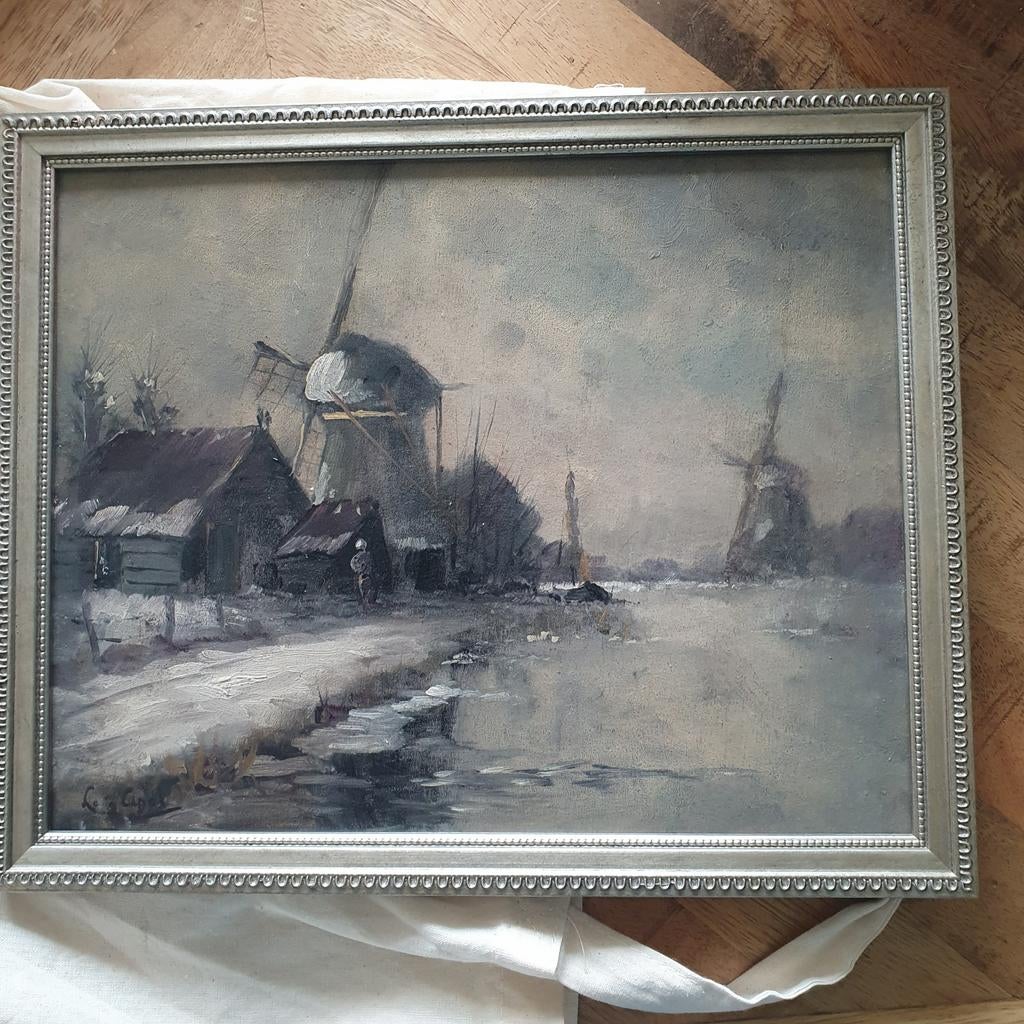 Louis Apol. Fraai winterlandschap op paneel., Antiek en Kunst, Kunst | Schilderijen | Klassiek, Ophalen of Verzenden
