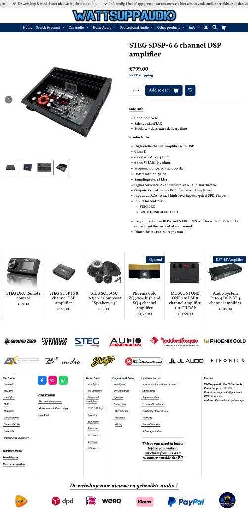 STEG SDSP-6 6 kanaals DSP Versterker, Auto diversen, Autospeakers, Hifi-Focus, Aalsmeerderweg 173 1432 CL, Aalsmeer, Nieuw, Ophalen of Verzenden