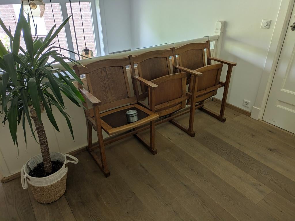 Vintage bioscoopstoelen - set van 3, Antiek en Kunst, Antiek | Meubels | Stoelen en Banken, Ophalen