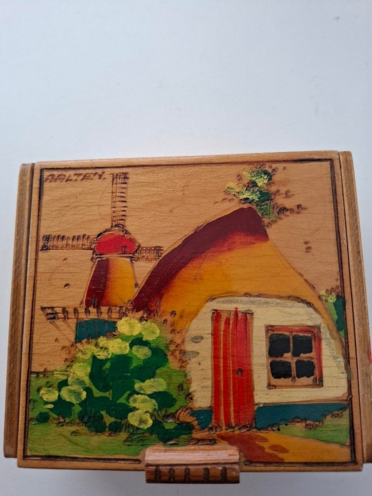 Oud houten doosje met afbeelding molen Aalten, Ophalen of Verzenden