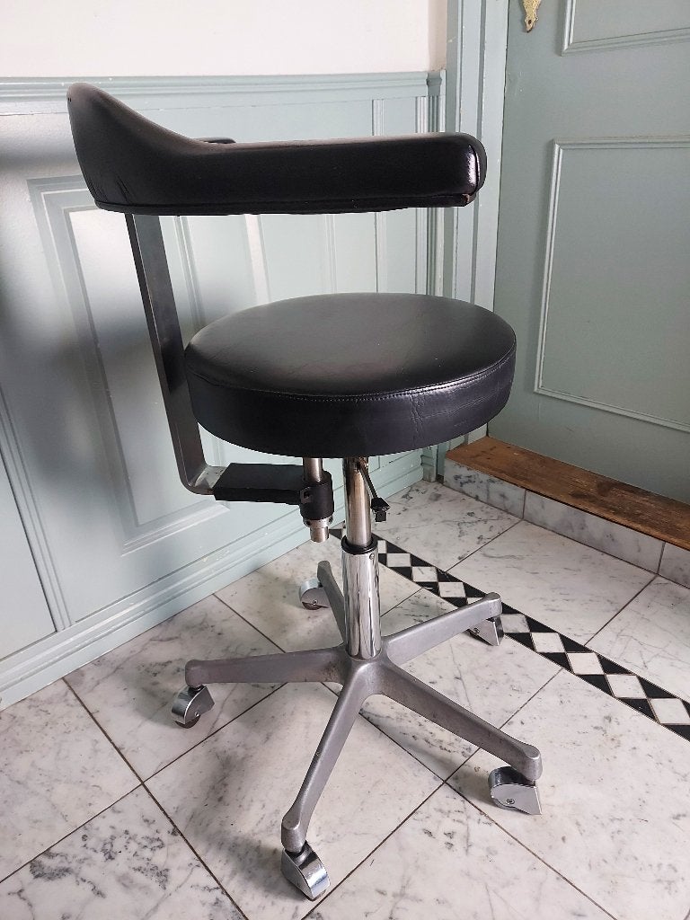 Vintage tandarts swivel stoel, Ophalen, Gebruikt, Zwart, Bureaustoel