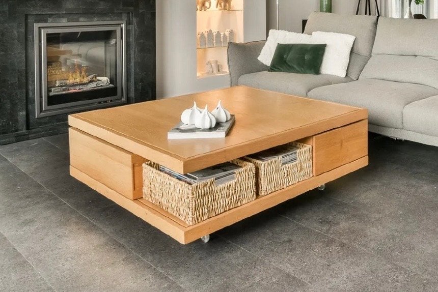 Eiken salon tafel Ethnicraft, Ophalen, Gebruikt, 100 tot 150 cm, Modern, tijdloos