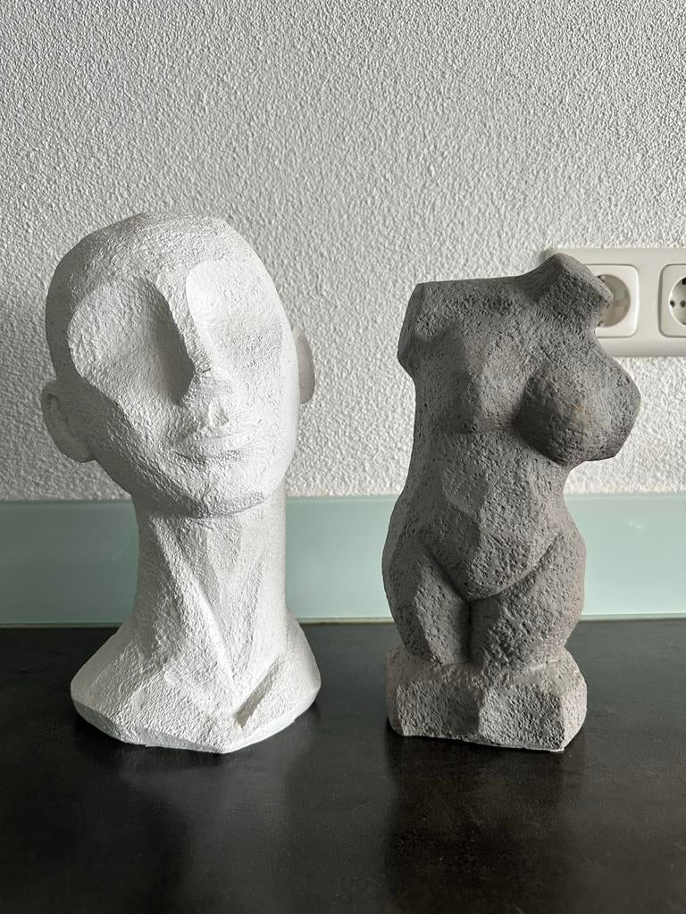 Abstracte bustes van gips - set van 2, Antiek en Kunst, Ophalen, Gips, Buste, Handgemaakt
