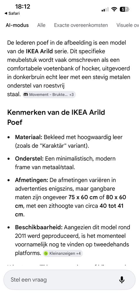 Ikea Arlid lederen bankje / poef Bruin 20€, Ophalen, Leer, 75 tot 100 cm, Zo goed als nieuw