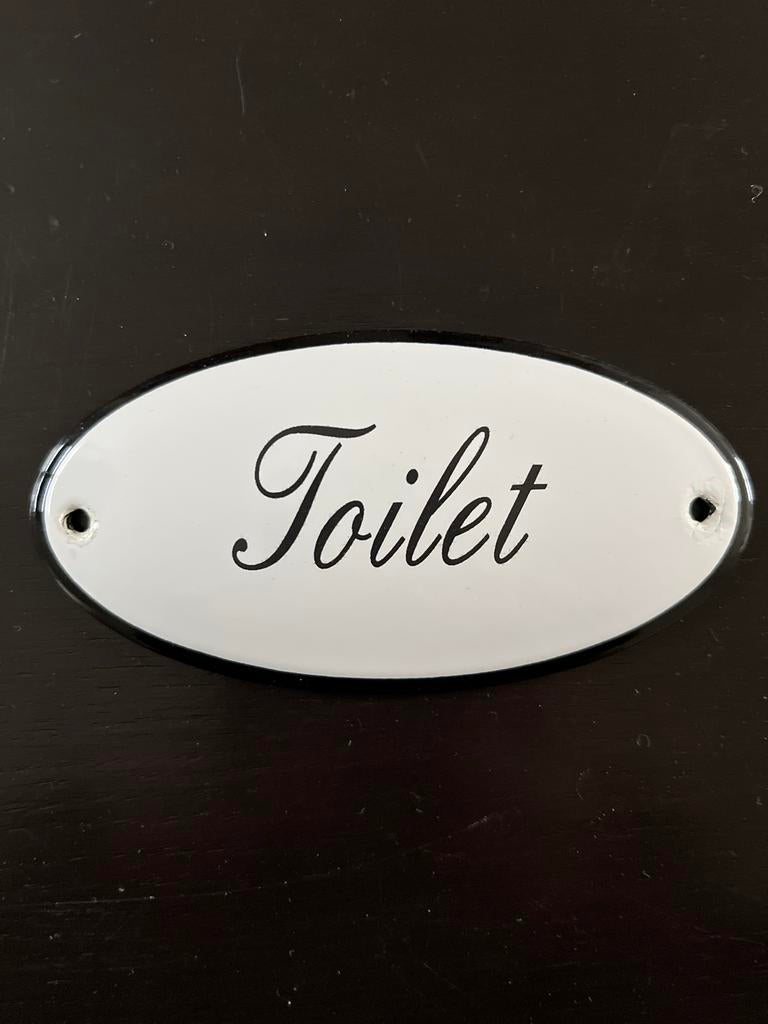 Emaille Toilet Plaatje - Klassiek Zwart/Wit, Antiek en Kunst, Antiek | Emaille, Ophalen of Verzenden