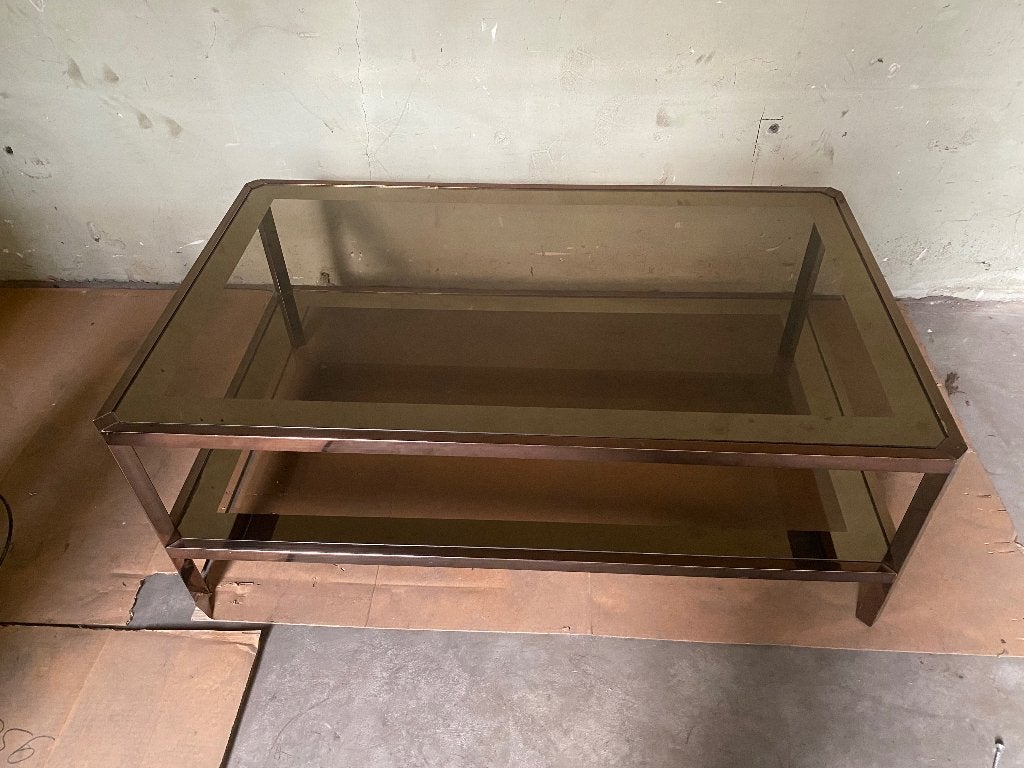 Glazen salontafel, Huis en Inrichting, Tafels | Salontafels, Ophalen, Gebruikt, 100 tot 150 cm, 50 tot 100 cm