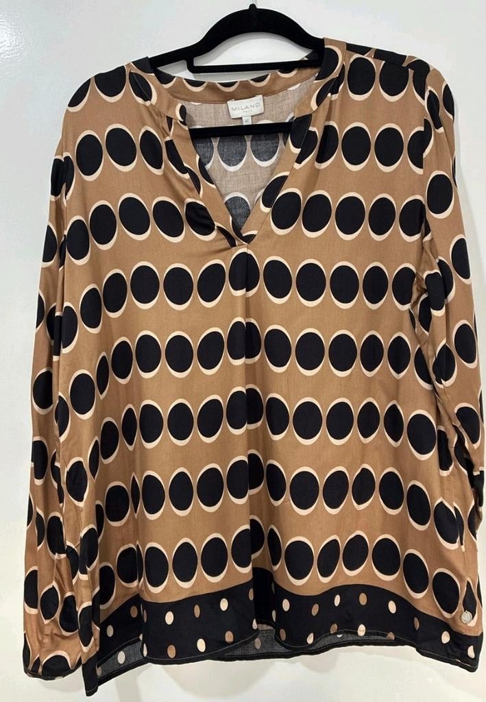 Milano blouse met stippenprint - Maat 42, Zwart, Maat 42/44 (L), Ophalen of Verzenden, Zo goed als nieuw