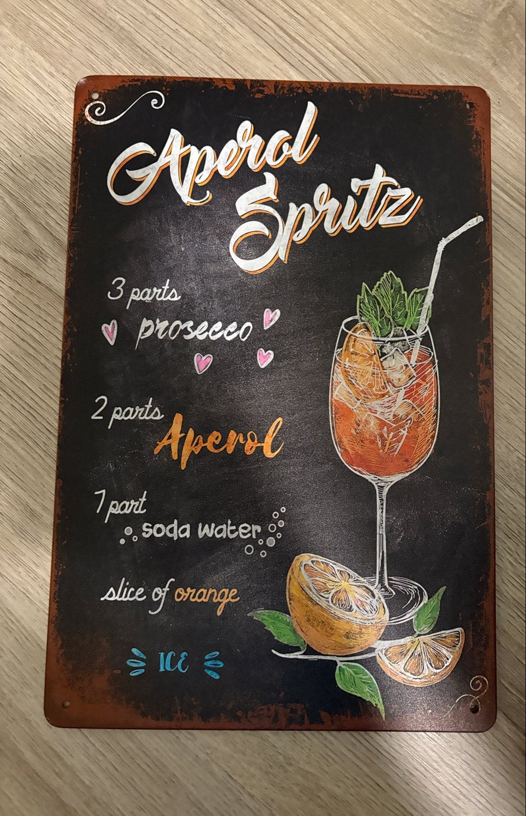 Aperol Spritz Recept Bord - 20x30cm, Vintage, Gebruikt, Meerkleurig, Ophalen of Verzenden