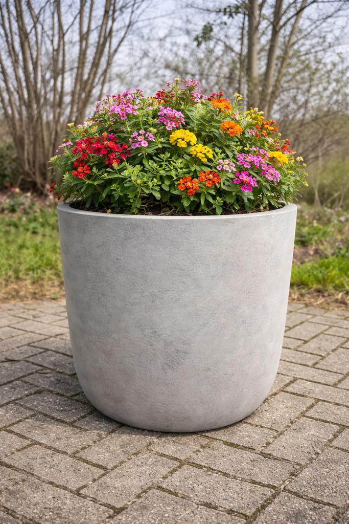 Ronde bloempotten - creme- groot model, Ophalen, Steen, Minder dan 60 cm, Rond